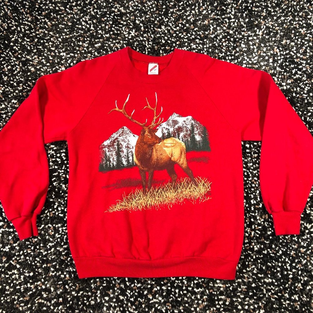 Vintage 80s  Deer Elk Animal Wildlife Sweatshirt